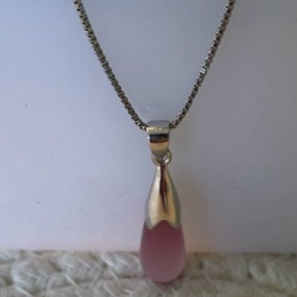COPY - New 925 Sterling Silver Pink Moonstone Opal Water Drop Necklace - Picture 1 of 4